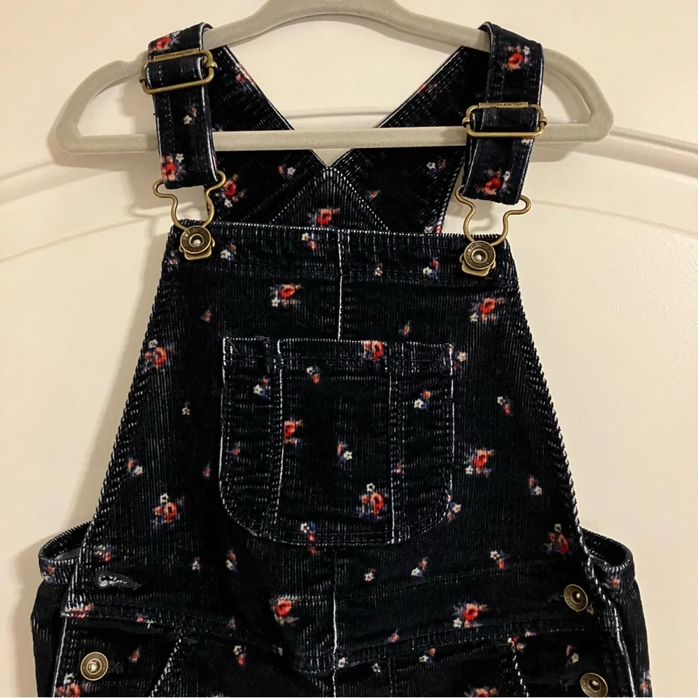 Baby Gap Navy‎ Blue Corduroy Overalls Pink floral All Over Print Girls Sz 4T